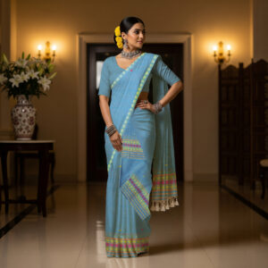 Handcrafted AC sala Sador Mekhela with unstitched Blouse piece