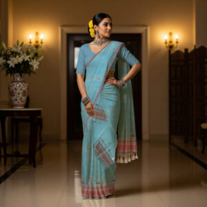 Handcrafted AC sala Sador Mekhela with unstitched Blouse piece