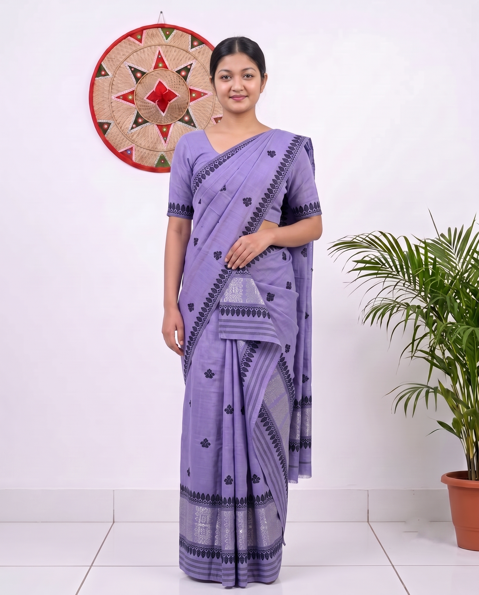 Handcrafted Masrised Cotton Sador Mekhela with unstitched Blouse piece