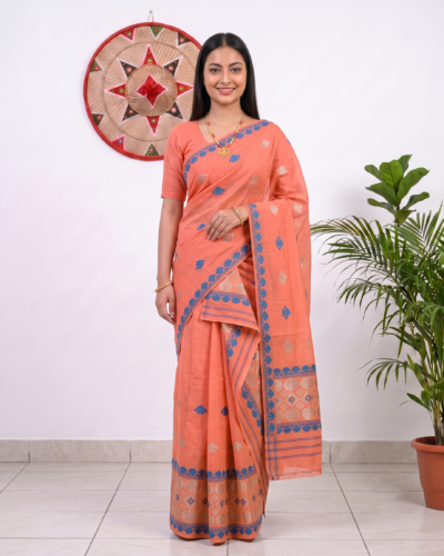 Handcrafted Nunee Cotton Sador Mekhela with unstitched Blouse piece