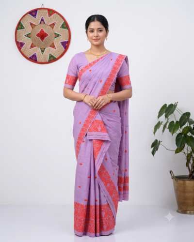Handcrafted Kesapat Cotton Sador Mekhela with unstitched Blouse piece