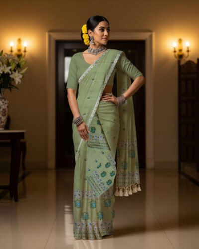 MMD Kesapat Cotton Sador Mekhela with unstitched Blouse piece