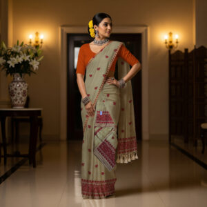 Handcrafted Masrised Cotton Sador Mekhela with unstitched Blouse piece