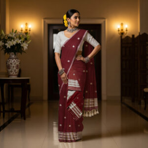 Handcrafted Masrised Cotton Sador Mekhela with unstitched Blouse piece