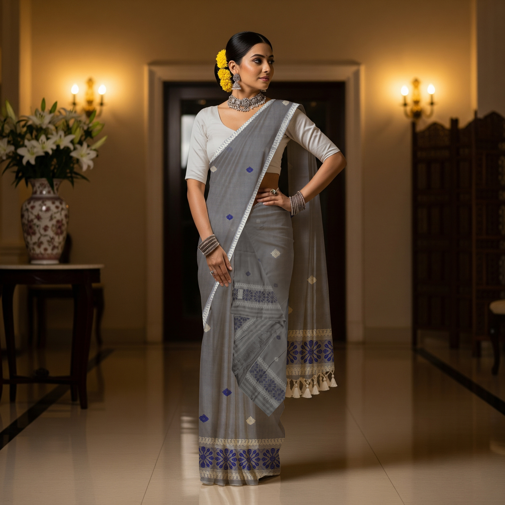 Handcrafted Masrised Cotton Sador Mekhela with unstitched Blouse piece