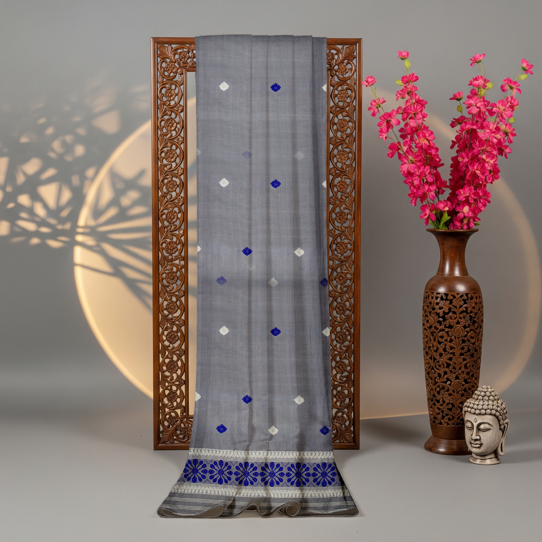 Handcrafted Masrised Cotton Sador Mekhela with unstitched Blouse piece - Image 2