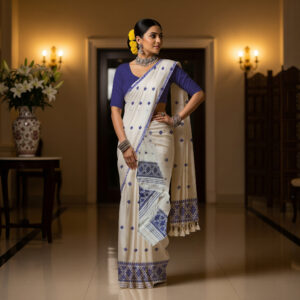 Handcrafted Masrised Cotton Sador Mekhela with unstitched Blouse piece