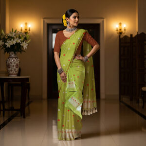 Handcrafted Masrised Cotton Sador Mekhela with unstitched Blouse piece