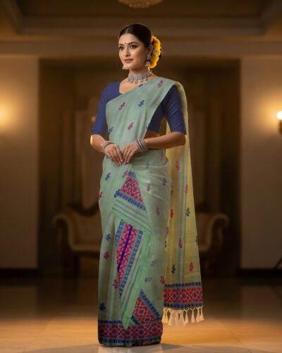 Handcrafted Nunee Cotton Sador Mekhela with unstitched Blouse piece
