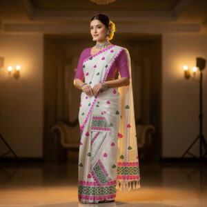 Handcrafted Nunee Cotton Sador Mekhela with unstitched Blouse piece