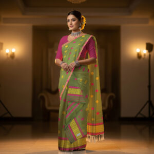 Handcrafted Nunee Cotton Sador Mekhela with unstitched Blouse piece