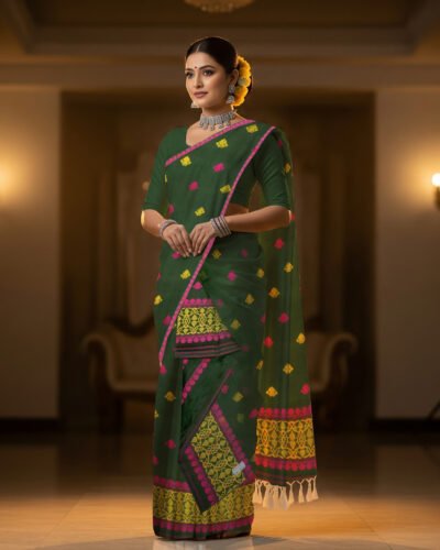a Handmade Nunee Cotton Sador Mekhela with unstitched Blouse piece