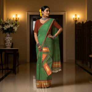 Handcrafted Silk Cotton Sador Mekhela with unstitched Blouse piece