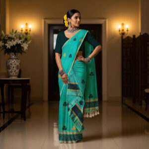 Handcrafted Silk Cotton Sador Mekhela with unstitched Blouse piece