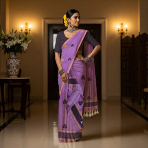 Handcrafted Silk Cotton Sador Mekhela with unstitched Blouse piece