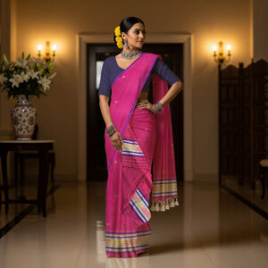 Handcrafted Silk Cotton Sador Mekhela with unstitched Blouse piece