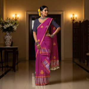 Handcrafted Silk Cotton Sador Mekhela with unstitched Blouse piece