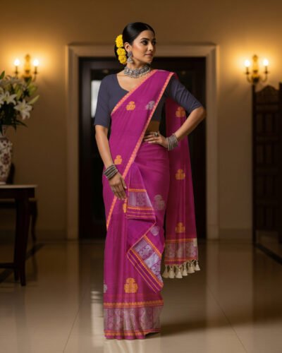 Handcrafted Silk Cotton Sador Mekhela with unstitched Blouse piece