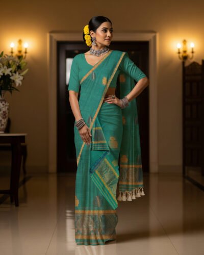 Handcrafted Silk Cotton Sador Mekhela with unstitched Blouse piece
