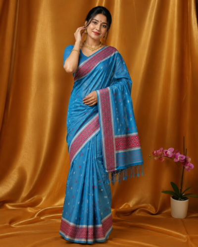 Handcrafted Nunee Cotton Sador Mekhela with unstitched Blouse piece