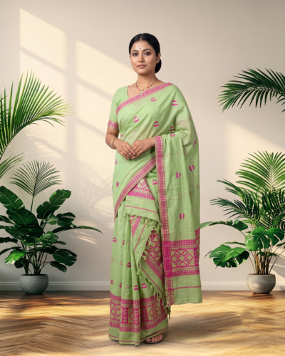 Kesapat Cotton Sador Mekhela with unstitched Blouse piece