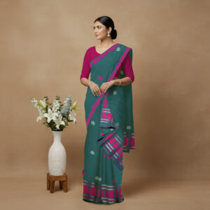 Handcrafted Kesapat Cotton Sador Mekhela (Self Border) with unstitched Blouse piece