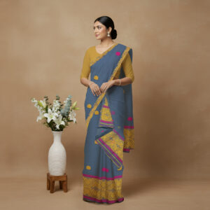 Handcrafted Kesapat Cotton Sador Mekhela (Self Border) with unstitched Blouse piece