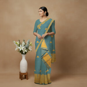 Handcrafted Kesapat Cotton Sador Mekhela (Self Border) with unstitched Blouse piece